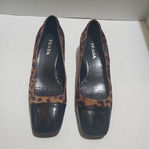 PRADA PONY HAIR LEOPARD PATENT SHOE